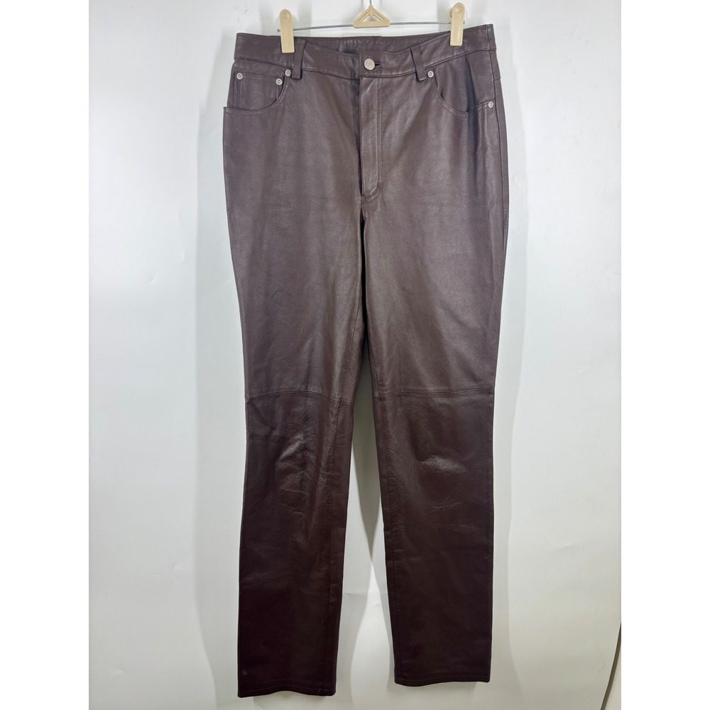 Newport News Brown Leather Pants Womens 12T Straight Leg 100% Leather Tall